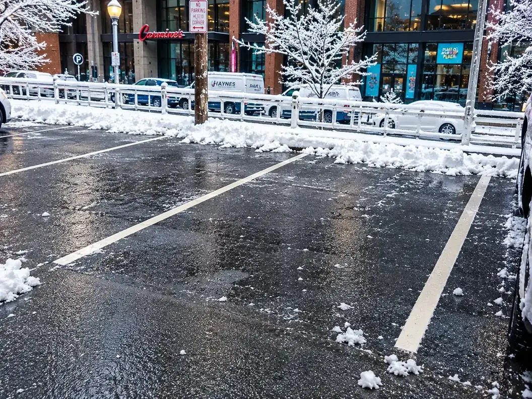 Cleared commercial parking lot after a snowstorm